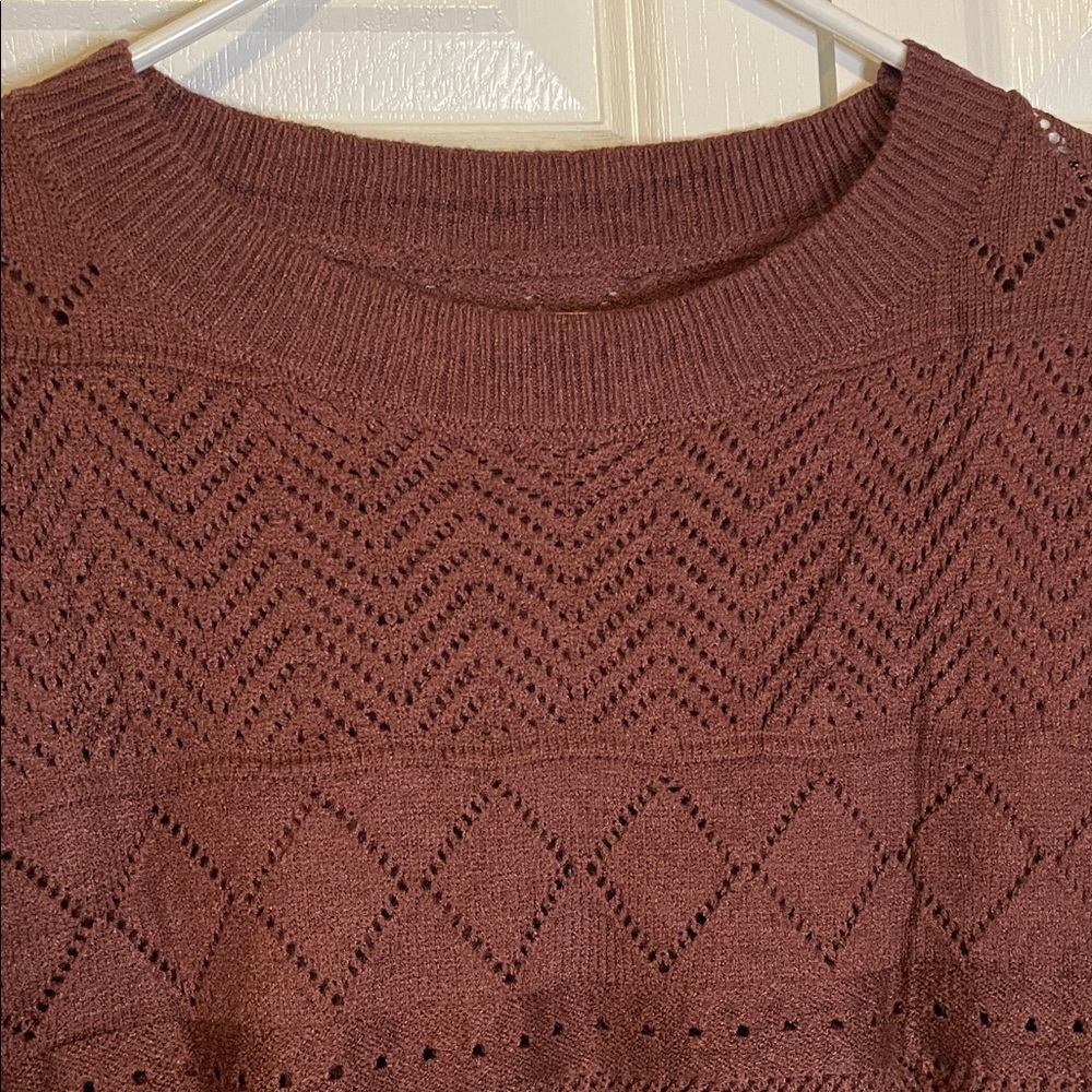 Oversized Eyelet Knit Top, Women’s M, Brown - Picture 3 of 8